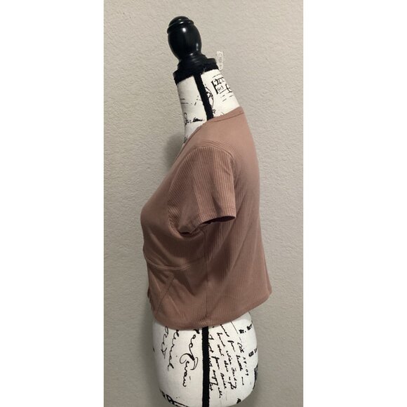 Mixed Threads Ribbed Brown Short-Sleeve Crop Top Size XL - Picture 3 of 5